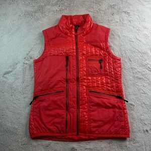 NIKE Puffer Vest Full Zip Quilted Primaloft Womens Size XL Orange Zipper Pockets